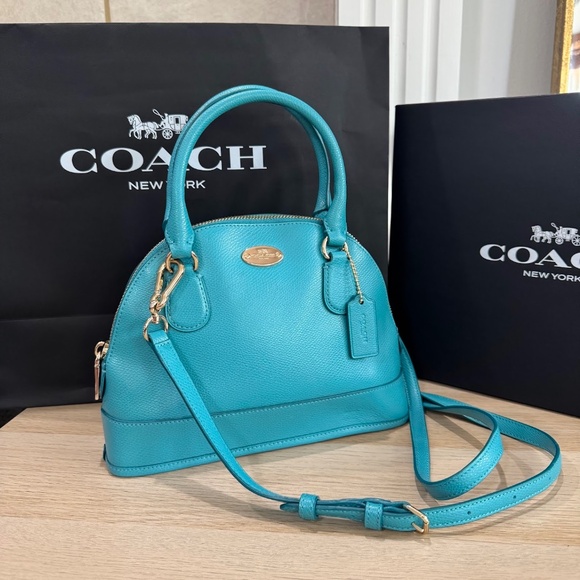 Coach Mini Cora Domed Blue Turquoise Leather Satchel Crossbody Bag F34090 - Picture 2 of 13